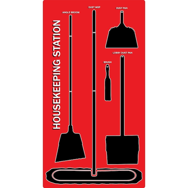 5S Supplies 5S Housekeeping Shadow Board Broom Station Version 4- Red Board / Black Shadows With Broom HSB-V4-RED-KIT - main